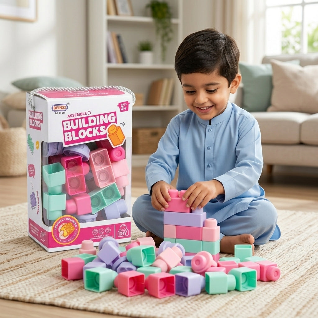 Beinzi Pastel Silicone Building Blocks Set for Kids (28 Pieces) — Educational DIY Assembly Toy