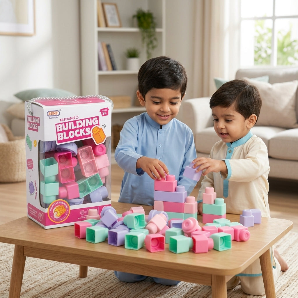 Beinzi Pastel Silicone Building Blocks Set for Kids (28 Pieces) — Educational DIY Assembly Toy