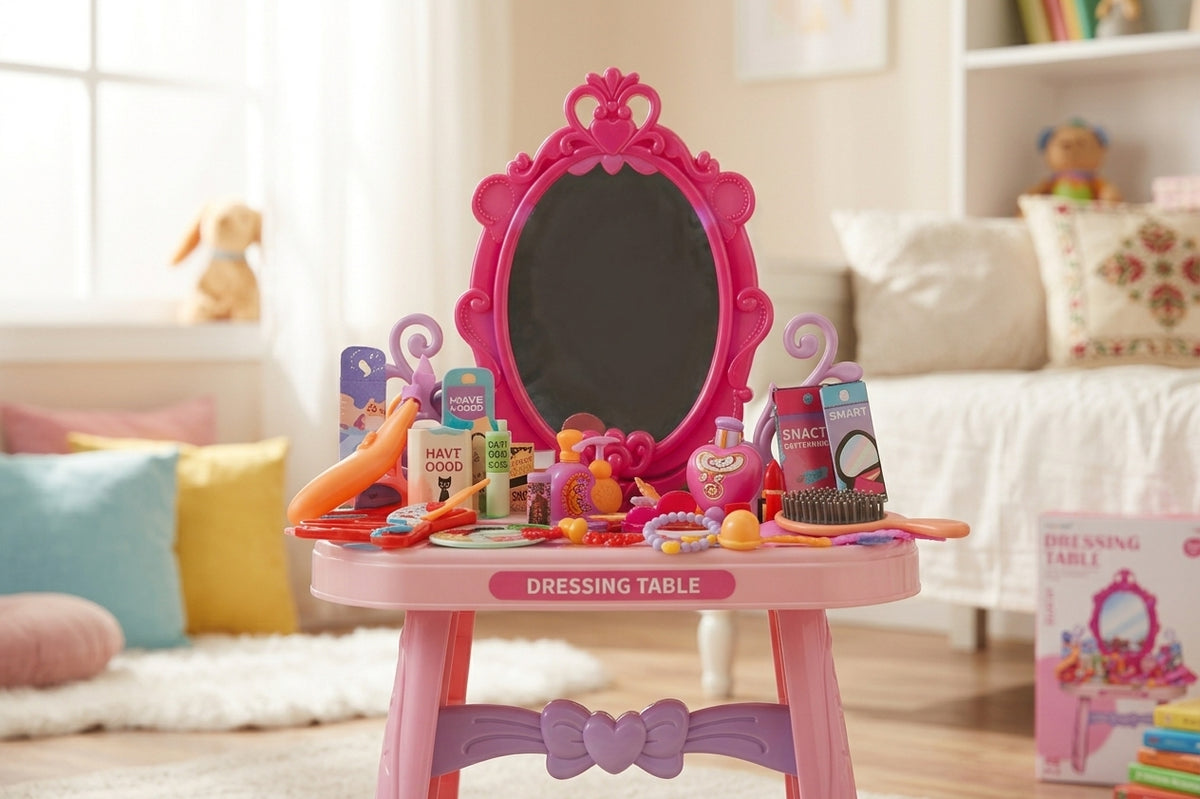 Kids Dressing Table Vanity Set – 46-Piece Pretend Play Makeup Set with Mirror & Accessories