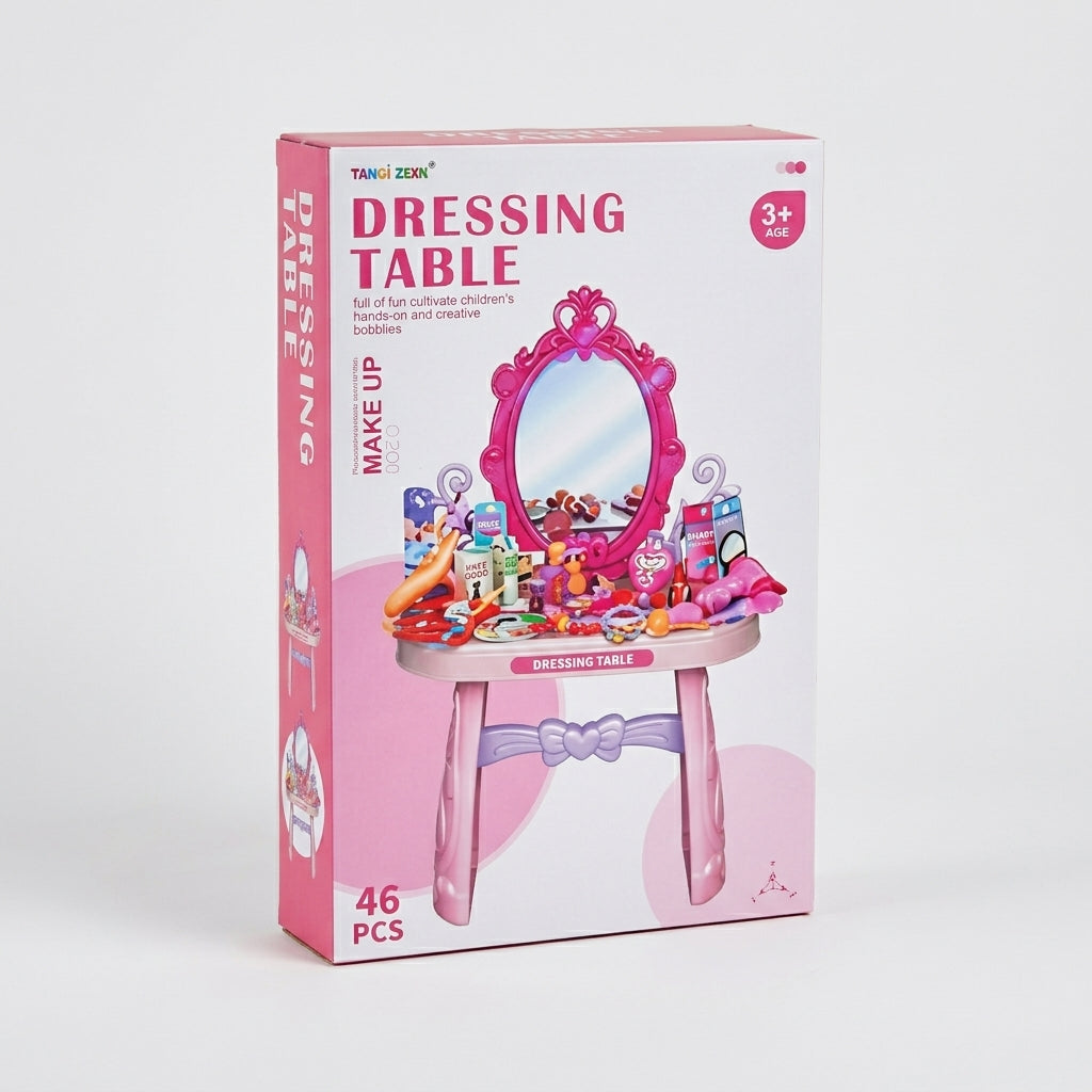 Kids Dressing Table Vanity Set – 46-Piece Pretend Play Makeup Set with Mirror & Accessories
