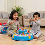 GoGo Fishing Game for Kids – 2-Layer Rotary Fishing Pond with 26 Fish, 4 Fishing Rods & LED Lights