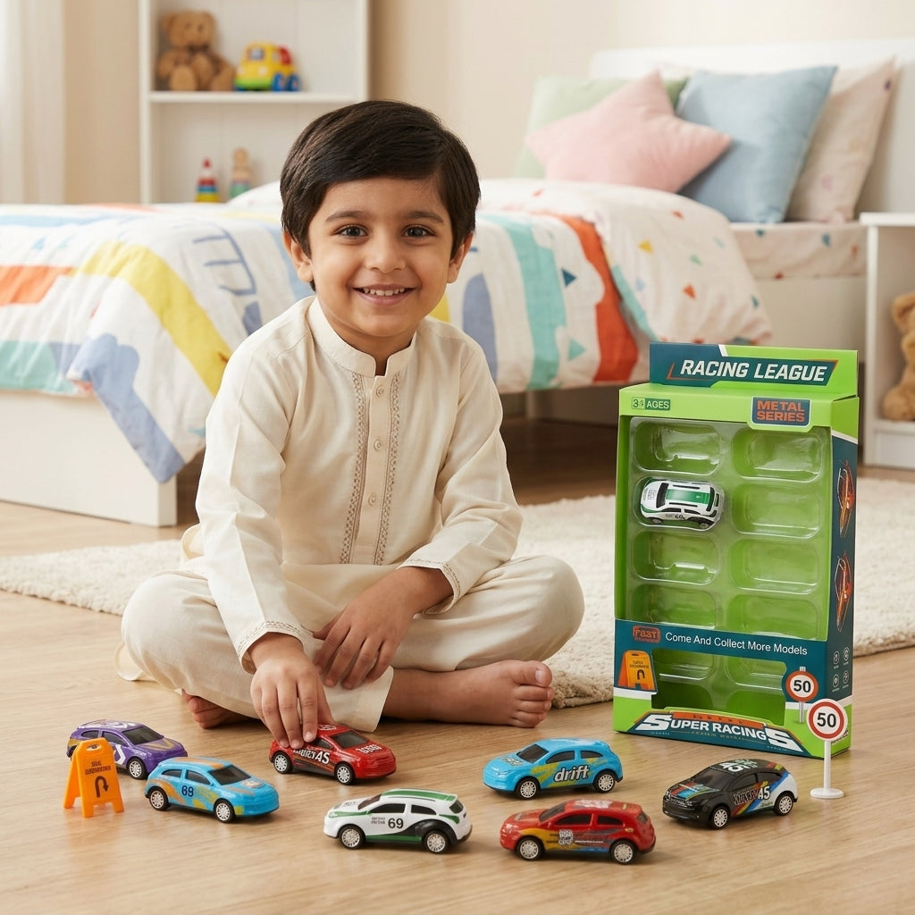 Racing League 12-Car Metal Vehicle Set – Premium Mini Racing Cars Carrying Case Toys for Kids