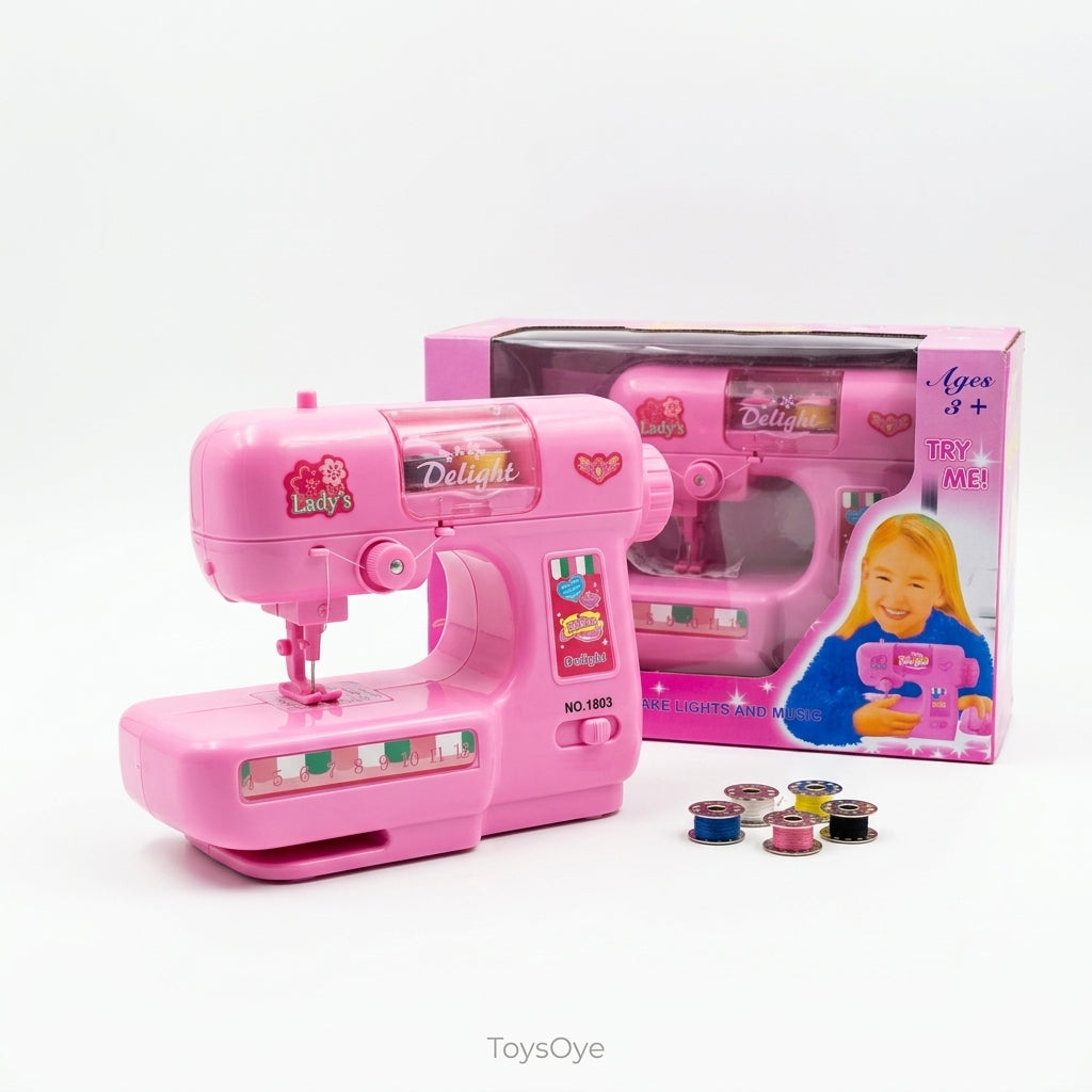 Kids Pretend Play Sewing Machine Toy with Light-Up Feature – Pink Toy Sewing Machine for Girls