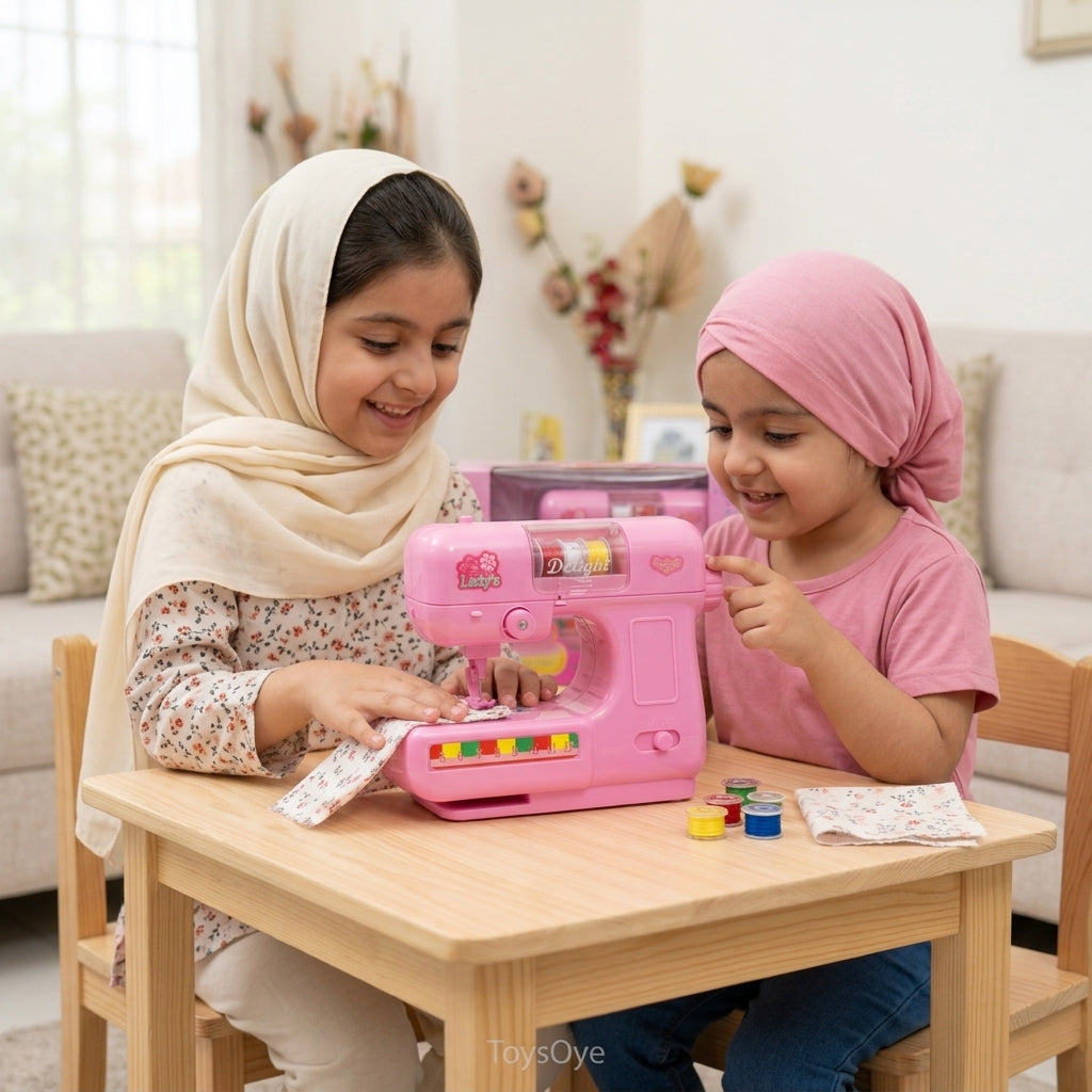 Kids Pretend Play Sewing Machine Toy with Light-Up Feature – Pink Toy Sewing Machine for Girls
