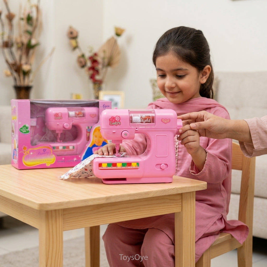 Kids Pretend Play Sewing Machine Toy with Light-Up Feature – Pink Toy Sewing Machine for Girls
