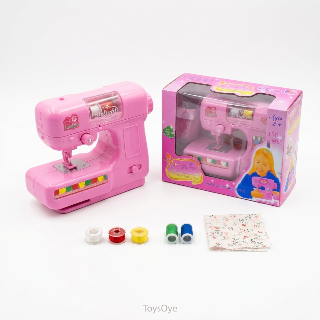 Kids Pretend Play Sewing Machine Toy with Light-Up Feature – Pink Toy Sewing Machine for Girls